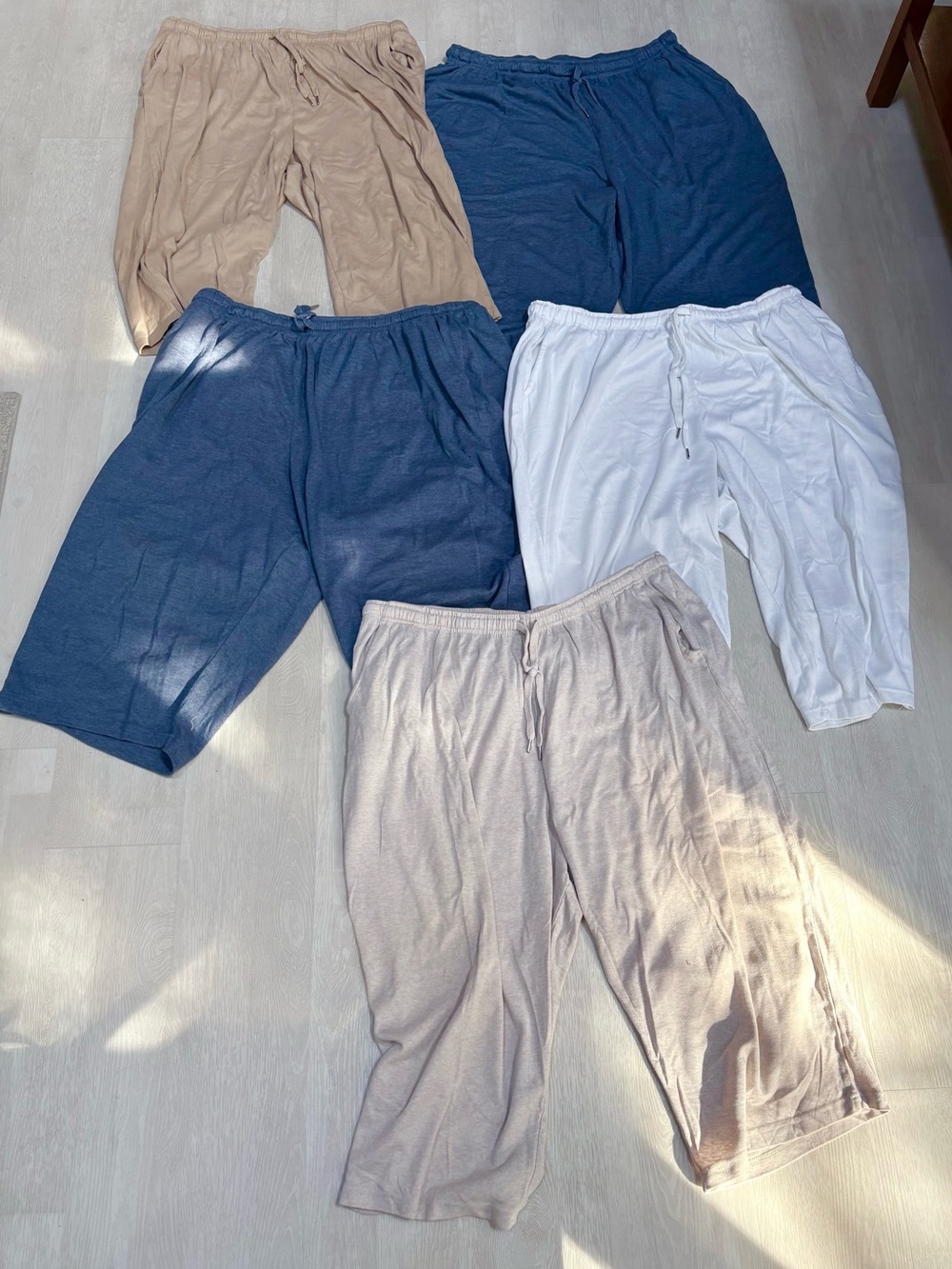 5 Woman Within - Casual Drawstring Lounge Capris - Mix of Blue, White, Tan